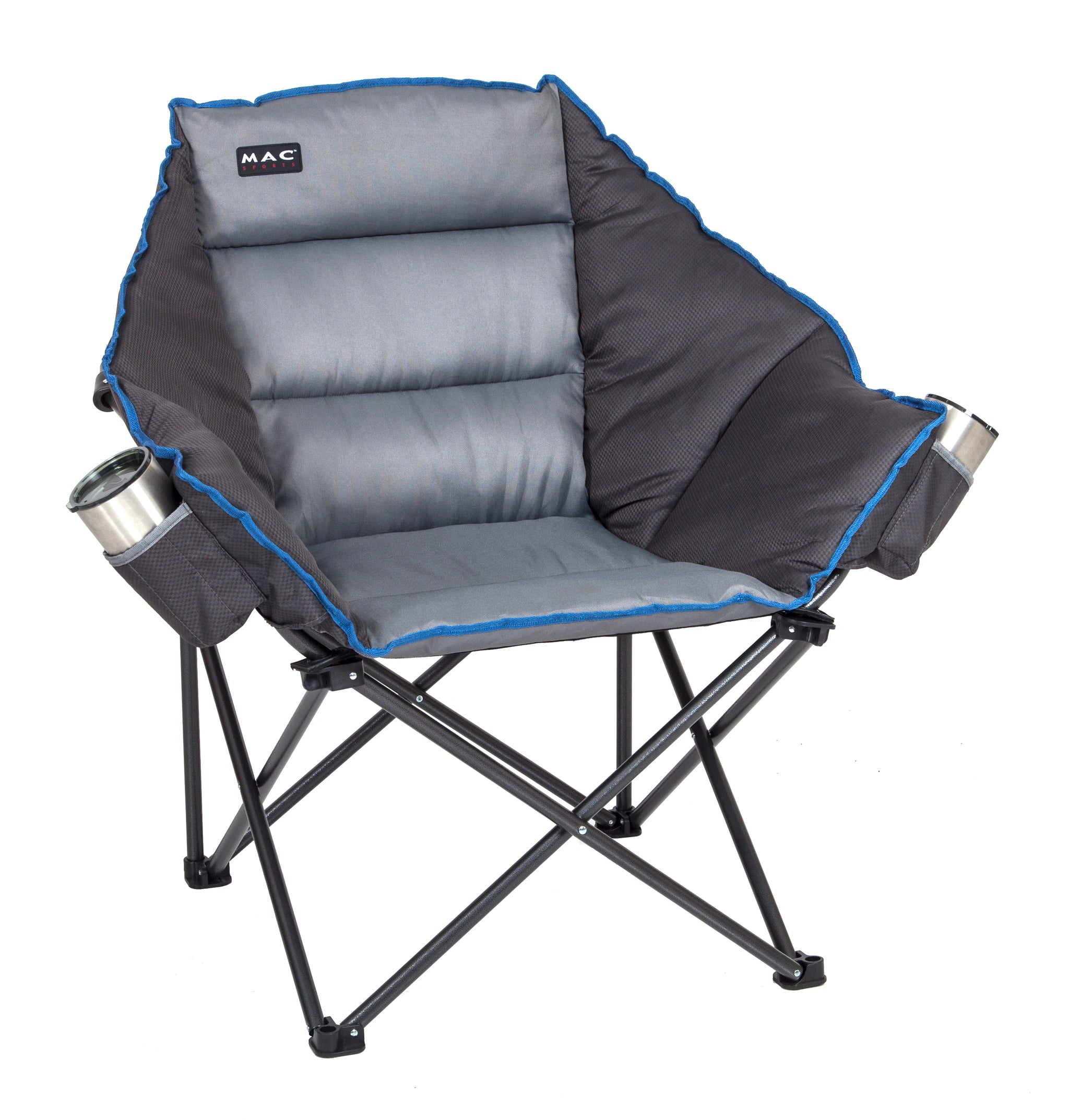 MacSports Padded Camping Lounge Club Chair, Portable Folding with Cup