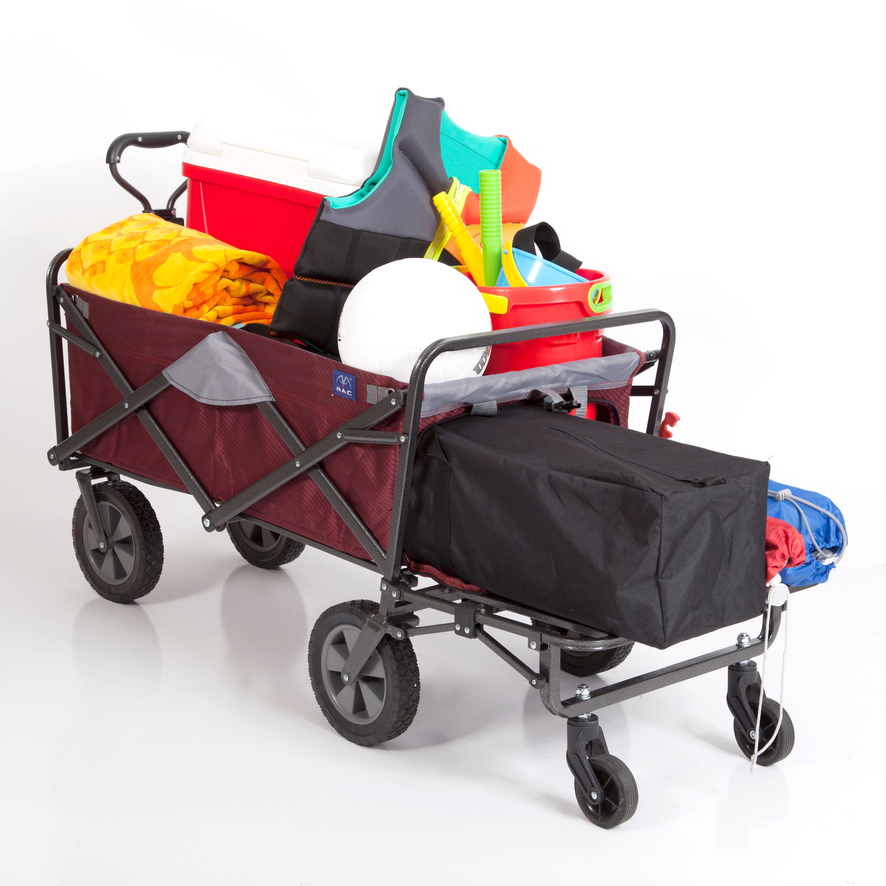 MacSports Collapsible Folding Outdoor Utility Tailgate Wagon with Cargo Trailer, Wine Red