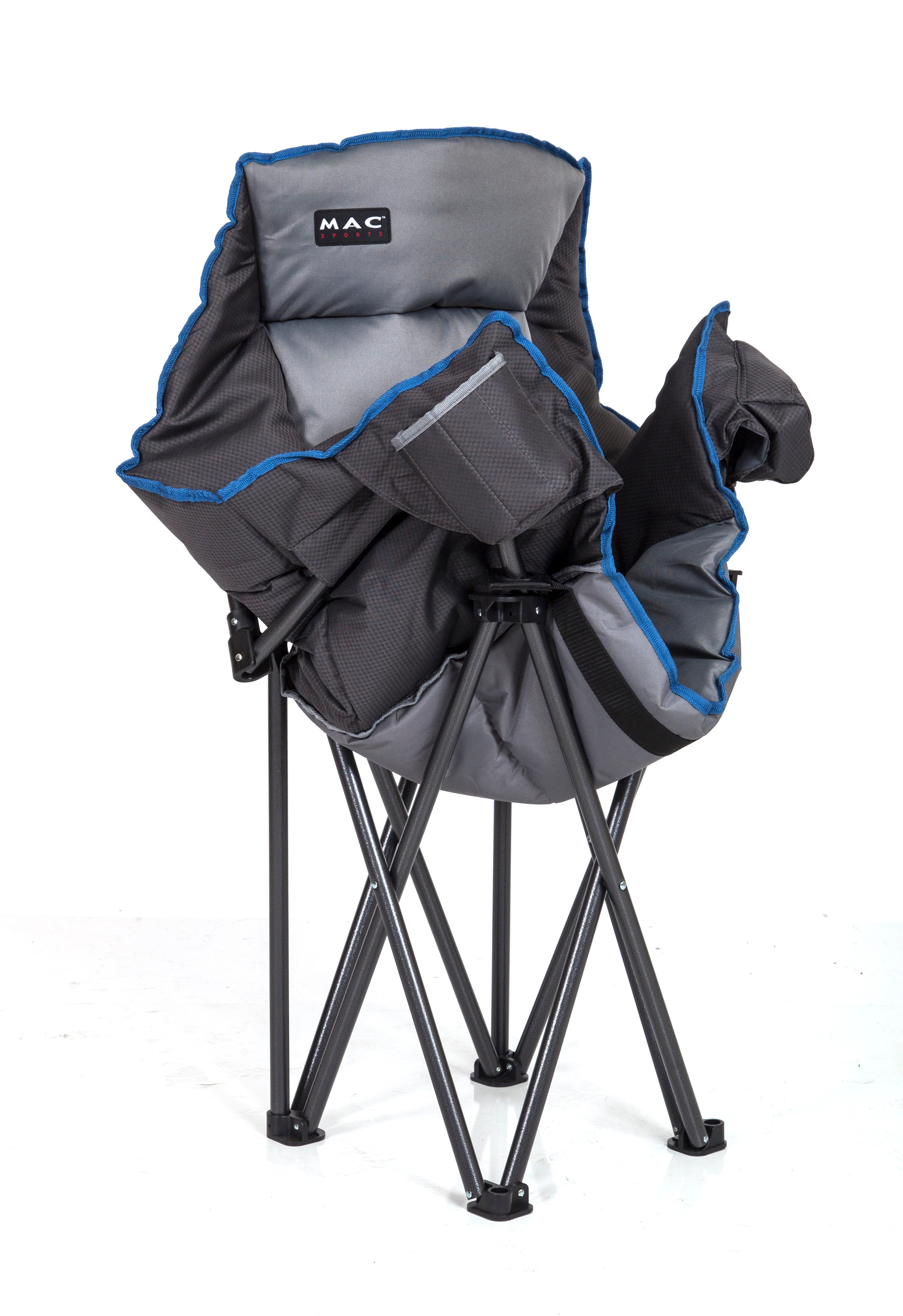 MacSports Padded Camping Lounge Club Chair, Portable Folding with Cup Holder, Dark Gray, 500 lbs Weight capacity