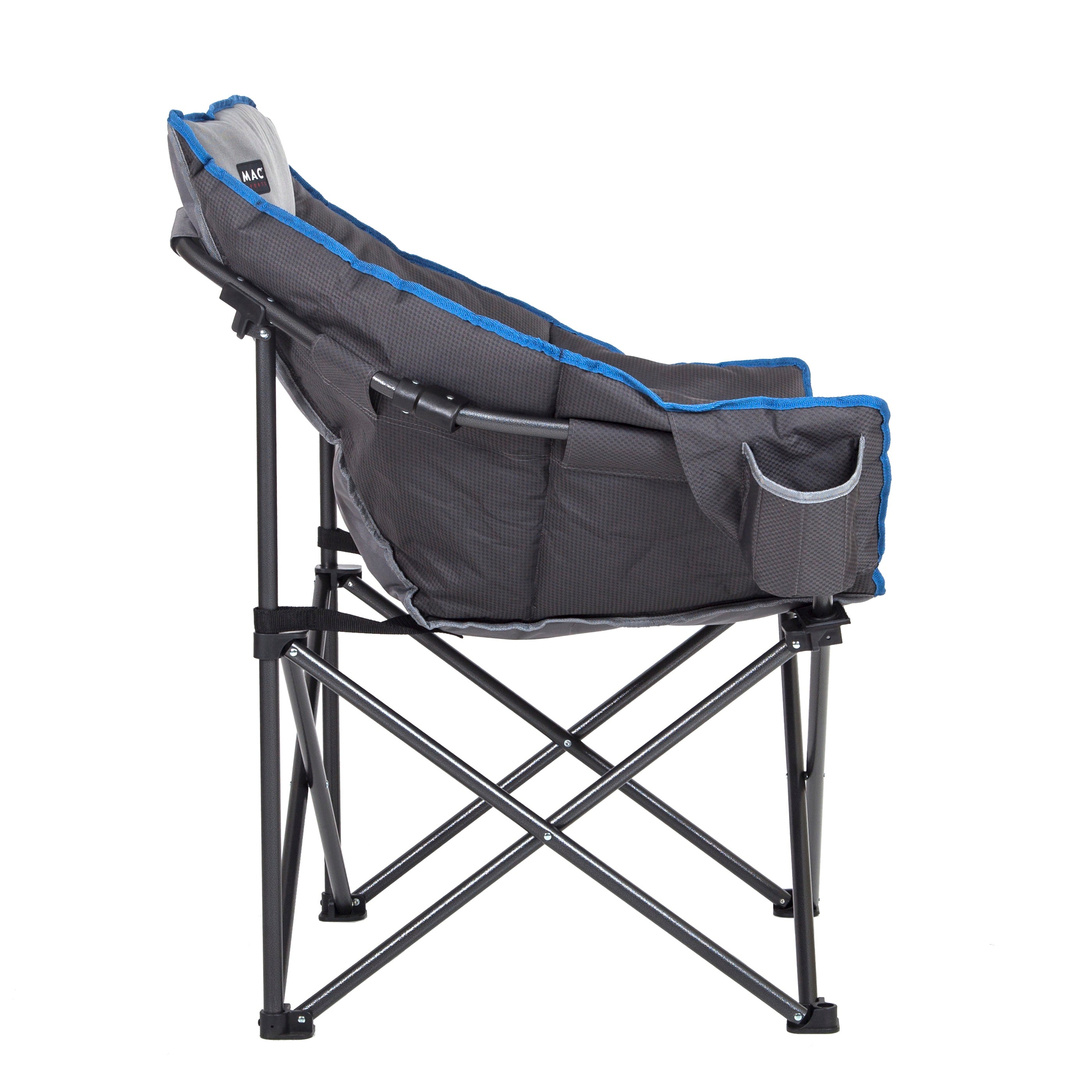 MacSports Padded Camping Lounge Club Chair, Portable Folding with Cup Holder, Dark Gray, 500 lbs Weight capacity